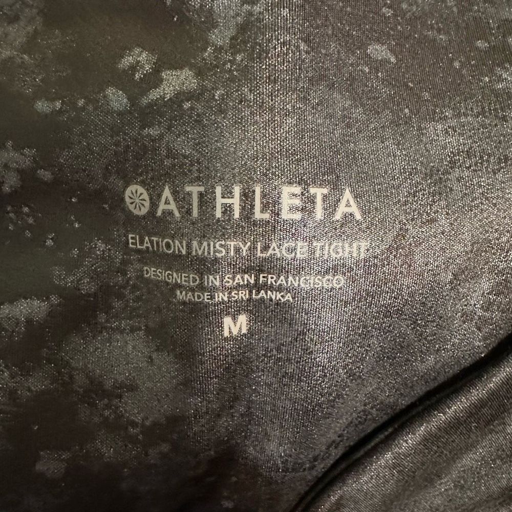 Athleta Black & Silver Elation Misty Lace Tight Leggings Women's Size Medium EUC - Picture 6 of 7